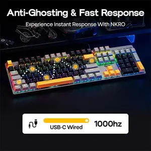 Aula S500 Mechanical Gaming Keyboard Black Grey Yellow, Blue Switches, 87-Key Tenkeyless Layout, RGB Backlighting, Full-Key Anti-Ghosting, Wired Gaming Keyboard