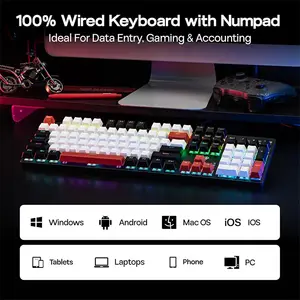 Aula S500 Mechanical Gaming Keyboard Black White Red, Blue Switches, 87-Key Tenkeyless Layout, RGB Backlighting, Full-Key Anti-Ghosting, Wired Gaming Keyboard