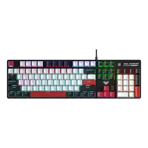 Aula S500 Mechanical Gaming Keyboard Black White Red, Blue Switches, 87-Key Tenkeyless Layout, RGB Backlighting, Full-Key Anti-Ghosting, Wired Gaming Keyboard