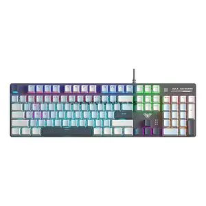 AULA S500 Light Grey + White + Light Blue Wired Mechanical Gaming Keyboard, Blue Switch, 104-Key Full-Size Layout, Zoned RGB Backlighting, Full-Key Anti-Ghosting, Metal Matte Panel, Retro Three-Tone Keycaps