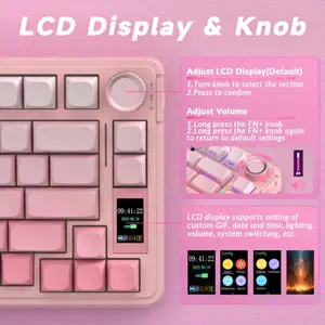 Aula S75 Pro Gradient Pink Wireless Mechanical Gaming Keyboard, Side-Engraved Keycaps, Star Vector (Seiya) Switches, 75% Compact Layout, Tri-Mode Connectivity, RGB Backlighting, Hot-Swappable Keyboard