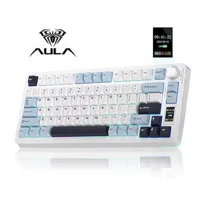 Aula S75 Pro Glacier Blue Wireless Mechanical Gaming Keyboard, Star Vector (Seiya) Switches, Light Blue White Black Purple Design, Tri-Mode Connectivity, RGB Backlighting, Hot-Swappable Keyboard