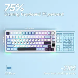 Aula S75 Pro Glacier Blue Wireless Mechanical Gaming Keyboard, Star Vector (Seiya) Switches, Light Blue White Black Purple Design, Tri-Mode Connectivity, RGB Backlighting, Hot-Swappable Keyboard