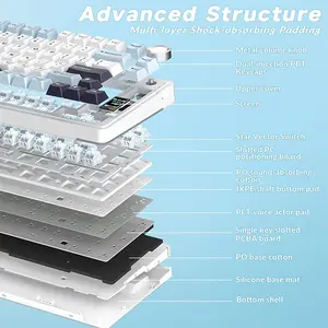 Aula S75 Pro Glacier Blue Wireless Mechanical Gaming Keyboard, Star Vector (Seiya) Switches, Light Blue White Black Purple Design, Tri-Mode Connectivity, RGB Backlighting, Hot-Swappable Keyboard