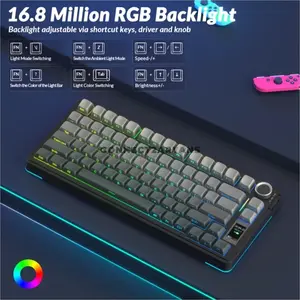 AULA S75 Pro Gradient Grey Wireless Mechanical Gaming Keyboard, 75% 84-Key Layout, Star Vector Linear Switches, Hot-Swappable, Tri-Mode 2.4GHz/Bluetooth/USB-C, Gasket Mount, RGB & Metal Knob AULA Store