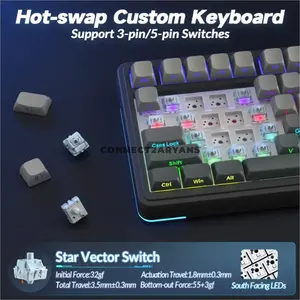 AULA S75 Pro Gradient Grey Wireless Mechanical Gaming Keyboard, 75% 84-Key Layout, Star Vector Linear Switches, Hot-Swappable, Tri-Mode 2.4GHz/Bluetooth/USB-C, Gasket Mount, RGB & Metal Knob AULA Store