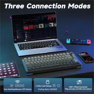 AULA S75 Pro Gradient Grey Wireless Mechanical Gaming Keyboard, 75% 84-Key Layout, Star Vector Linear Switches, Hot-Swappable, Tri-Mode 2.4GHz/Bluetooth/USB-C, Gasket Mount, RGB & Metal Knob AULA Store