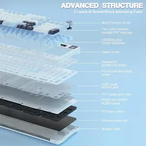Aula S98 Pro Glacier Blue Wireless Mechanical Gaming Keyboard, Star Vector (Seiya) Switches, Light Blue White Black Purple Design, 98-Key Compact Layout, Tri-Mode Connectivity, RGB Backlighting, Hot-Swappable Keyboard