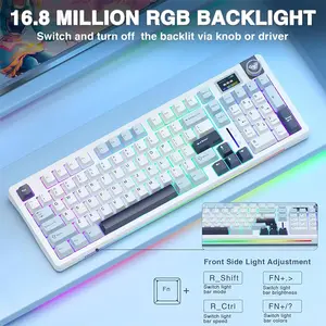 Aula S98 Pro Glacier Blue Wireless Mechanical Gaming Keyboard, Star Vector (Seiya) Switches, Light Blue White Black Purple Design, 98-Key Compact Layout, Tri-Mode Connectivity, RGB Backlighting, Hot-Swappable Keyboard
