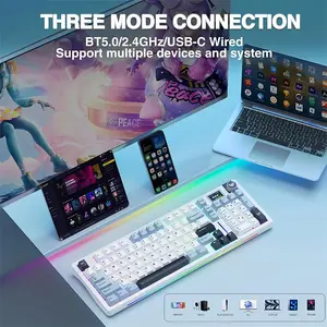 Aula S98 Pro Glacier Blue Wireless Mechanical Gaming Keyboard, Star Vector (Seiya) Switches, Light Blue White Black Purple Design, 98-Key Compact Layout, Tri-Mode Connectivity, RGB Backlighting, Hot-Swappable Keyboard