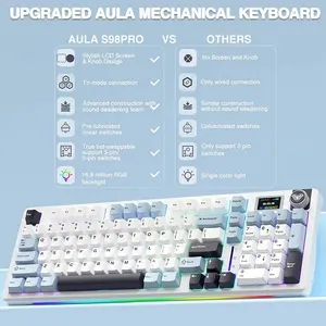 Aula S98 Pro Glacier Blue Wireless Mechanical Gaming Keyboard, Star Vector (Seiya) Switches, Light Blue White Black Purple Design, 98-Key Compact Layout, Tri-Mode Connectivity, RGB Backlighting, Hot-Swappable Keyboard