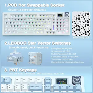 Aula S98 Pro Glacier Blue Wireless Mechanical Gaming Keyboard, Star Vector (Seiya) Switches, Light Blue White Black Purple Design, 98-Key Compact Layout, Tri-Mode Connectivity, RGB Backlighting, Hot-Swappable Keyboard