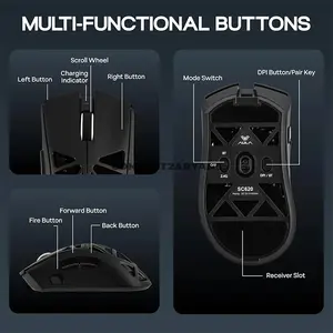 AULA SC620 Black Tri-Mode Wireless Gaming Mouse, 67g Lightweight Honeycomb Design, 3311 Sensor Chip, Wired / 2.4GHz / Bluetooth Connectivity, 400mAh Battery, Ergonomic Esports Mouse