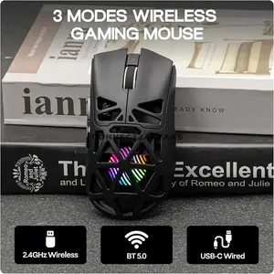 AULA SC620 Black Tri-Mode Wireless Gaming Mouse, 67g Lightweight Honeycomb Design, 3311 Sensor Chip, Wired / 2.4GHz / Bluetooth Connectivity, 400mAh Battery, Ergonomic Esports Mouse