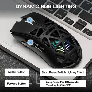 AULA SC620 Black Tri-Mode Wireless Gaming Mouse, 67g Lightweight Honeycomb Design, 3311 Sensor Chip, Wired / 2.4GHz / Bluetooth Connectivity, 400mAh Battery, Ergonomic Esports Mouse