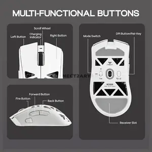 AULA SC620 White Tri-Mode Wireless Gaming Mouse, 67g Lightweight Honeycomb Design, 3311 Sensor Chip, Wired / 2.4GHz / Bluetooth Connectivity, 400mAh Battery, Ergonomic Esports Mouse