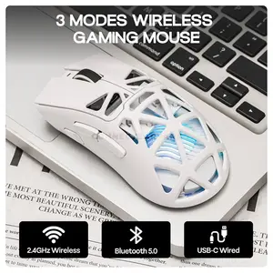 AULA SC620 White Tri-Mode Wireless Gaming Mouse, 67g Lightweight Honeycomb Design, 3311 Sensor Chip, Wired / 2.4GHz / Bluetooth Connectivity, 400mAh Battery, Ergonomic Esports Mouse
