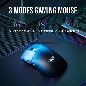 AULA SC680 Black Ergonomic Tri-Mode Wireless Gaming Mouse, PAW3395 Sensor, Up to 26,000 DPI, 58g Lightweight Design, 1000Hz Polling Rate, 7 Buttons, Bluetooth / 2.4GHz / USB-C Wired, 500mAh Battery