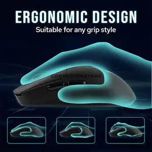 AULA SC680 Black Ergonomic Tri-Mode Wireless Gaming Mouse, PAW3395 Sensor, Up to 26,000 DPI, 58g Lightweight Design, 1000Hz Polling Rate, 7 Buttons, Bluetooth / 2.4GHz / USB-C Wired, 500mAh Battery