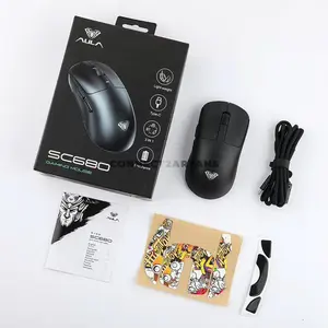 AULA SC680 Black Ergonomic Tri-Mode Wireless Gaming Mouse, PAW3395 Sensor, Up to 26,000 DPI, 58g Lightweight Design, 1000Hz Polling Rate, 7 Buttons, Bluetooth / 2.4GHz / USB-C Wired, 500mAh Battery