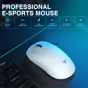AULA SC680 White Ergonomic Tri-Mode Wireless Gaming Mouse, PAW3395 Sensor, Up to 26,000 DPI, 58g Lightweight Design, 1000Hz Polling Rate, 7 Buttons, Bluetooth / 2.4GHz / USB-C Wired, 500mAh Battery