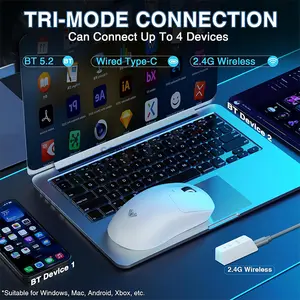 AULA SC680 White Ergonomic Tri-Mode Wireless Gaming Mouse, PAW3395 Sensor, Up to 26,000 DPI, 58g Lightweight Design, 1000Hz Polling Rate, 7 Buttons, Bluetooth / 2.4GHz / USB-C Wired, 500mAh Battery
