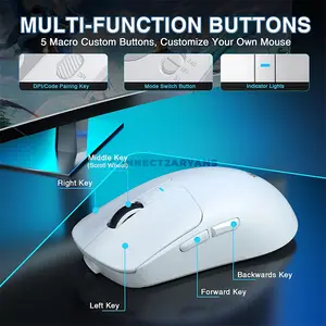 AULA SC680 White Ergonomic Tri-Mode Wireless Gaming Mouse, PAW3395 Sensor, Up to 26,000 DPI, 58g Lightweight Design, 1000Hz Polling Rate, 7 Buttons, Bluetooth / 2.4GHz / USB-C Wired, 500mAh Battery