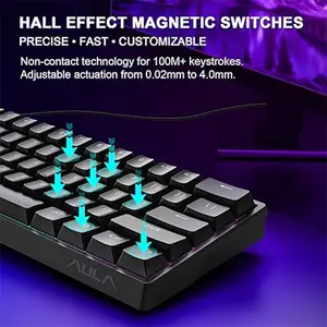 Aula WIN60 HE Wireless Magnetic Gaming Keyboard Black, Graywood Magnetic Switches, 60% Compact Layout, Hall Effect Technology, RGB Backlighting, Gaming Keyboard