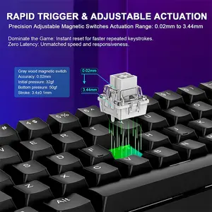 Aula WIN60 HE Wireless Magnetic Gaming Keyboard Black, Graywood Magnetic Switches, 60% Compact Layout, Hall Effect Technology, RGB Backlighting, Gaming Keyboard