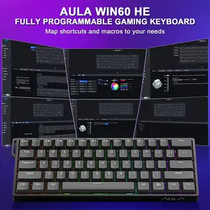 Aula WIN60 HE Wireless Magnetic Gaming Keyboard Black, Graywood Magnetic Switches, 60% Compact Layout, Hall Effect Technology, RGB Backlighting, Gaming Keyboard