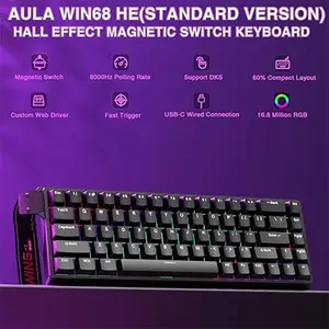 Aula WIN68 HE Magnetic Gaming Keyboard Black, Graywood Magnetic Switches, 68-Key Compact Layout, Hall Effect Technology, RGB Backlighting, Hot-Swappable Gaming Keyboard