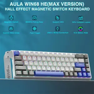 Aula WIN68 HE MAX Magnetic Gaming Keyboard English Version, Light Grey White Blue Design, Wing Chun Magnetic Switches, 68-Key Compact Layout, Hall Effect Technology, RGB Backlighting, Gaming Keyboard