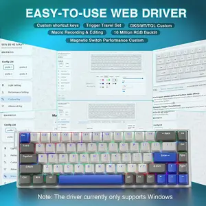 Aula WIN68 HE MAX Magnetic Gaming Keyboard English Version, Light Grey White Blue Design, Wing Chun Magnetic Switches, 68-Key Compact Layout, Hall Effect Technology, RGB Backlighting, Gaming Keyboard