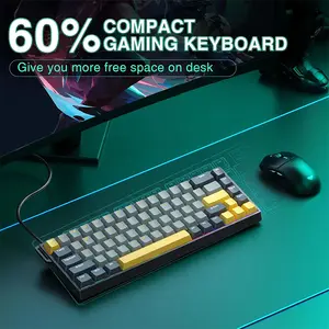 Aula WIN68 HE MAX Magnetic Gaming Keyboard English Version, Light Grey Dark Grey Yellow Design, Meteor Magnetic Switches, 68-Key Compact Layout, Hall Effect Technology, RGB Backlighting, Gaming Keyboard