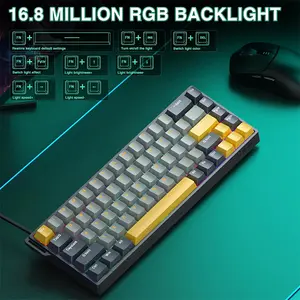 Aula WIN68 HE MAX Magnetic Gaming Keyboard English Version, Light Grey Dark Grey Yellow Design, Meteor Magnetic Switches, 68-Key Compact Layout, Hall Effect Technology, RGB Backlighting, Gaming Keyboard