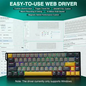 Aula WIN68 HE MAX Magnetic Gaming Keyboard English Version, Light Grey Dark Grey Yellow Design, Meteor Magnetic Switches, 68-Key Compact Layout, Hall Effect Technology, RGB Backlighting, Gaming Keyboard