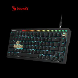 Bloody AT75 Alpha Black Optical Mechanical Gaming Keyboard, 75% Compact Layout, Optical Switch Technology, Voice-Activated LED Lighting Bar, RGB Backlighting, Gaming Keyboard
