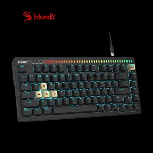 Bloody AT75 Alpha Black Optical Mechanical Gaming Keyboard, 75% Compact Layout, Optical Switch Technology, Voice-Activated LED Lighting Bar, RGB Backlighting, Gaming Keyboard