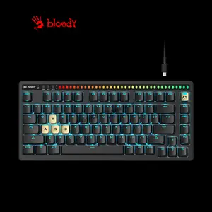 Bloody AT75 Alpha Black Optical Mechanical Gaming Keyboard, 75% Compact Layout, Optical Switch Technology, Voice-Activated LED Lighting Bar, RGB Backlighting, Gaming Keyboard