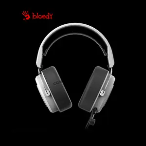 Bloody G535 Black & White Gaming Headset, Virtual 7.1 Surround Sound, Noise-Cancelling Microphone, RGB Lighting Effects, Comfortable Over-Ear Gaming Headset