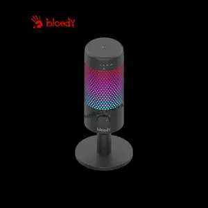Bloody GM50 Pro RGB USB Gaming Microphone, 192kHz High Sample Rate, 4 Polar Patterns, Tap-to-Mute Sensor, 8 RGB Lighting Effects, USB Type-C Connectivity, Black Edition