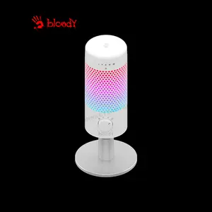 Bloody GM50 Pro RGB USB Gaming Microphone, 192kHz High Sample Rate, 4 Polar Patterns, Tap-to-Mute Sensor, 8 RGB Lighting Effects, USB Type-C Connectivity, White Edition