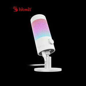 Bloody GM50 Pro RGB USB Gaming Microphone, 192kHz High Sample Rate, 4 Polar Patterns, Tap-to-Mute Sensor, 8 RGB Lighting Effects, USB Type-C Connectivity, White Edition
