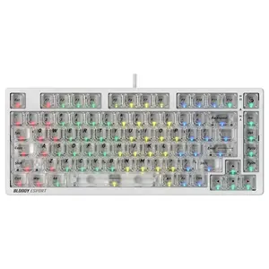 Bloody MS76 Crystal White Magnetic Hall Effect Gaming Keyboard, 75% Compact Layout, Magnetic Hall Effect Switches, Rapid Trigger Technology, Adjustable Actuation, RGB Backlit Mechanical Gaming Keyboard