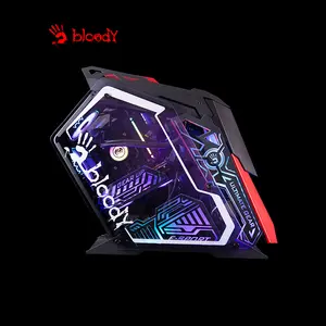 Bloody GH-30 Rogue Mid Tower Gaming Case Red + Black, 5 Pre-Installed RGB Fans, Dual Tempered Glass Panels, ATX Mid Tower Chassis, 240mm Radiator Support, Gaming PC Case