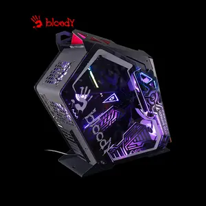 Bloody GH-30 Rogue Mid Tower Gaming Case Red + Black, 5 Pre-Installed RGB Fans, Dual Tempered Glass Panels, ATX Mid Tower Chassis, 240mm Radiator Support, Gaming PC Case