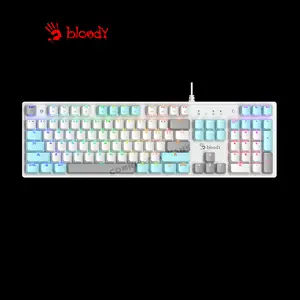 Bloody S520N Icy White Mecha-Like Gaming Keyboard, Mecha-Like Switch Technology, RGB Backlighting, Full-Size Layout, Multi-Key Anti-Ghosting, Wired Gaming Keyboard
