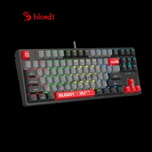 Bloody S87 Energy Red Mechanical Gaming Keyboard, Red Mechanical Switches, 87-Key Tenkeyless Layout, RGB Backlighting, Hot-Swappable Design, Wired Gaming Keyboard