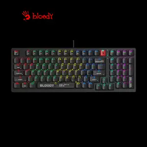 Bloody S98 Black Mechanical Gaming Keyboard, Red Mechanical Switches, 98-Key Compact Layout, RGB Backlighting, Hot-Swappable Design, Wired Gaming Keyboard