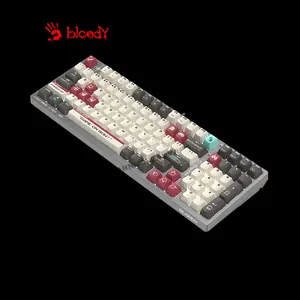 Bloody S98 Pixel Red Mechanical Gaming Keyboard, Red Mechanical Switches, 98-Key Compact Layout, Pixel Red Edition Design, RGB Backlighting, Hot-Swappable Gaming Keyboard